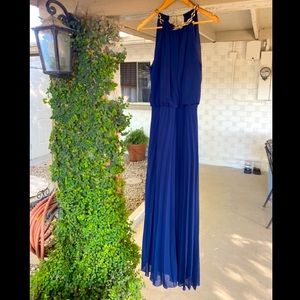 Long Navy Blue Evening Gown